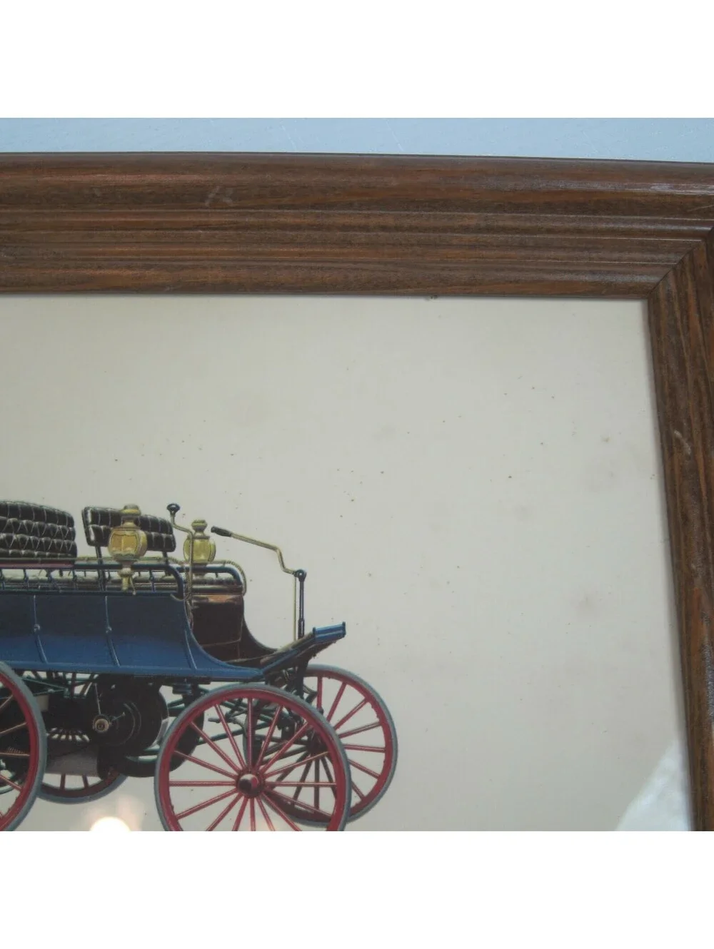 1897 First Oldsmobile Antique Auto Lithograph Print 12x10 Wood Framed in Glass